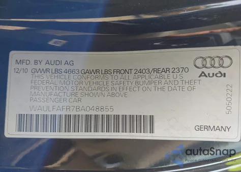 2011 Audi A5 2.0T Premium from USA, damaged, VIN WAULFAFR7BA048855